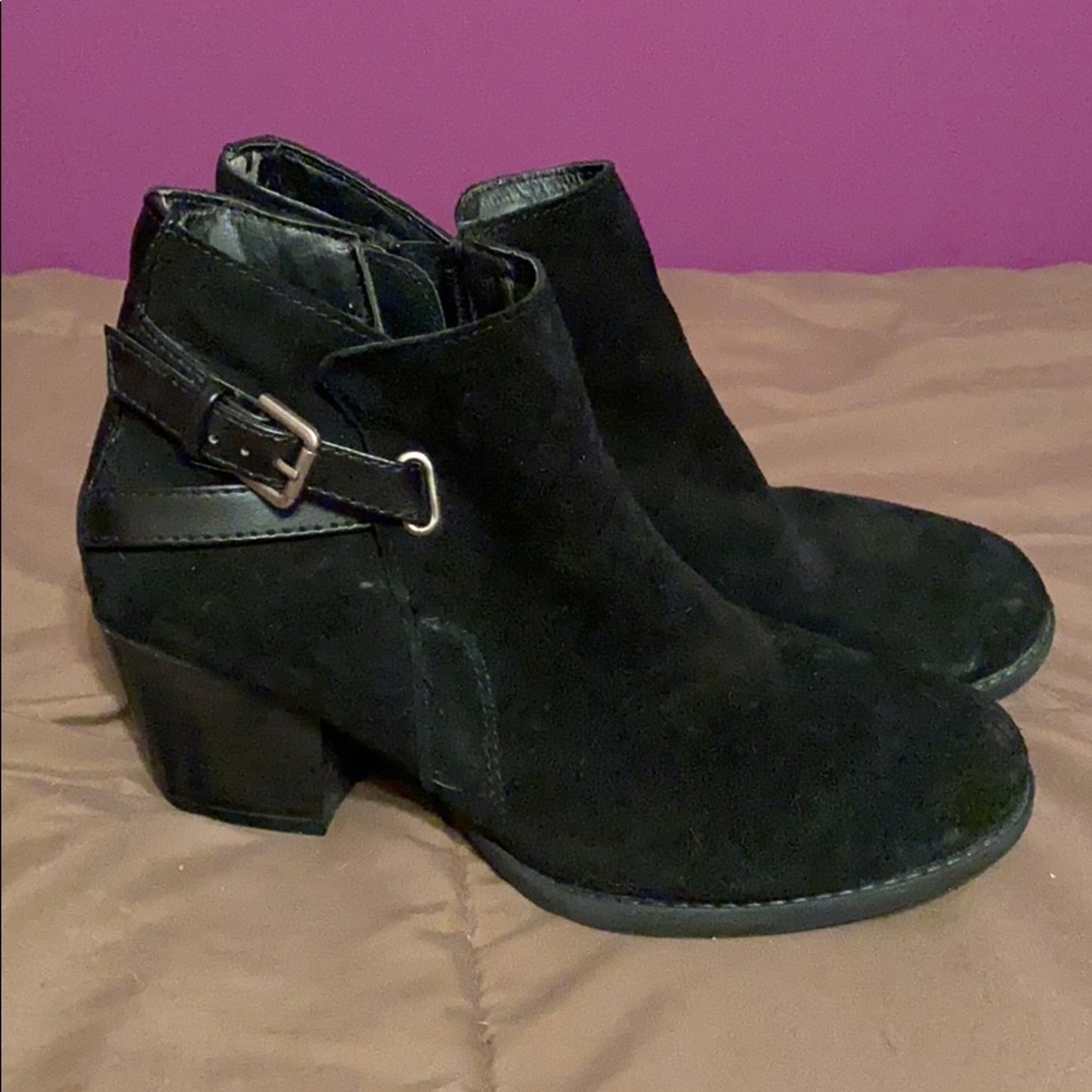 Black suede zip up booties
